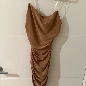 Clear strap nude/tan bodycon dress